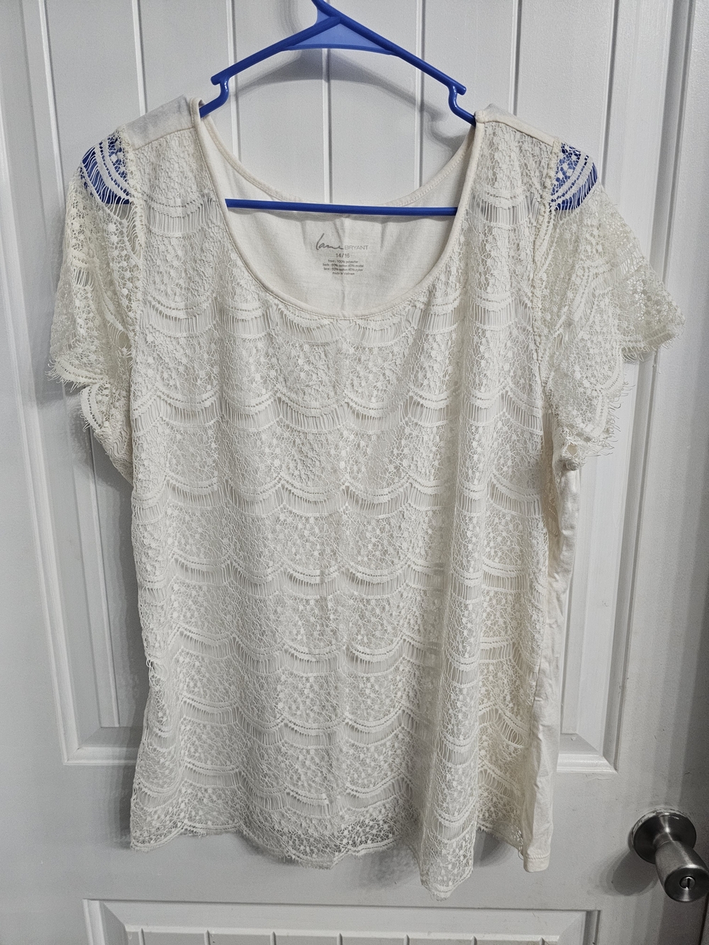 Lane Bryant Cream Lace Scoop Neck Blouse